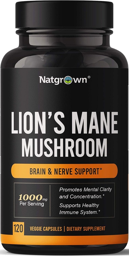 Natgrown Lions Mane Mushroom Supplement Kapseln - Bio Lion's Mane Extract Nootropic Brain Supplement für Männer und Frauen - Promotes Psychische Klarheit, Fokus und Gedächtnis - Vegan Pillen