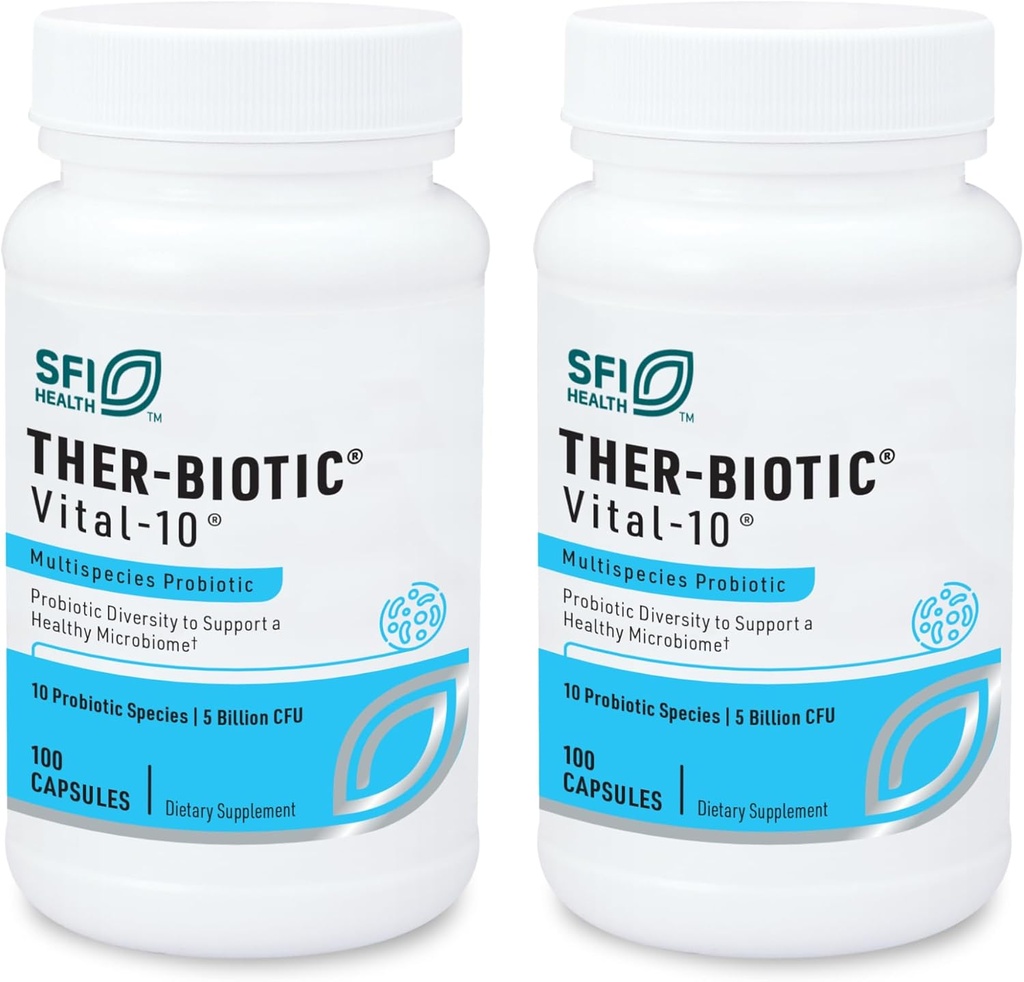 Klaire Labs SFI Health Vital-10 Probiotic - Immun- und Verdauungsunterstützungsergänzung 5 Billion CFU 10 Spezies mit Lactobacillus, Bifidobacterium & Streptococcus, Dairy-Free (100 Kapseln, 2 Packung)
