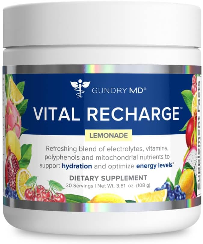 Gundry MD Vital Recharge Supplément poudre - Formule d'énergie avancée avec électrolytes - Supports ATP approvisionnement - 30 portions
