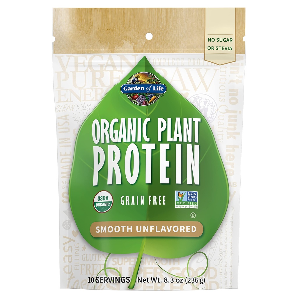 Garten des Lebens Organische Pflanzenprotein glatte entflammte Pulver, 10 Servierungen - Vegan, Getreidefrei & Gluten Freie Pflanzenbasis Protein Shake, 1B CFU Probiotics & Enzyme, kein Zucker oder Stevia, 15g Protein