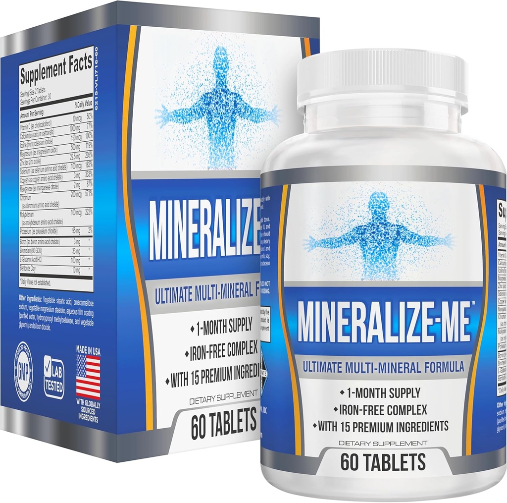 Supplemento Multi-Mineral (15-in-1) Iron Free Formula | Multimineral ad alta potenza | Minerali di Traccia Essenziali | Integratori Multiminerali | 60 Compresse