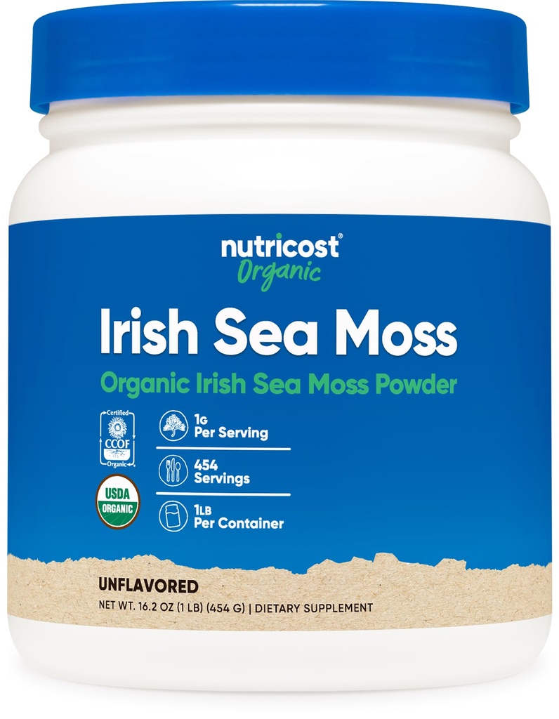 Poudre de mousse d'Irlande biologique Nutricost (1 LB) - Sans gluten, sans OGM, réservé aux végétariens