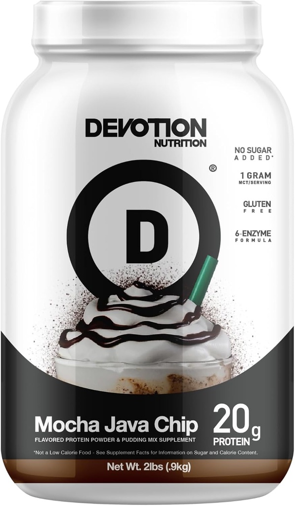Devozione Nutrition Protein Powder Blend | Gluten Free, Keto Friendly, Senza zuccheri aggiunti | 1g MCT | 20g Whey & Micellar Protein | 2lb Tub (Mocha Java Chip)