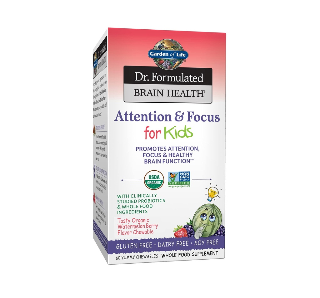 Garten des Lebens Dr. Formulierte Aufmerksamkeit und Fokus für Kinder, Supplement fördert gesunde Gehirnfunktion, Konzentration mit Bio Wild Blueberry, Pine Bark, Vitamin C, D und Probiotics, 60 Graf