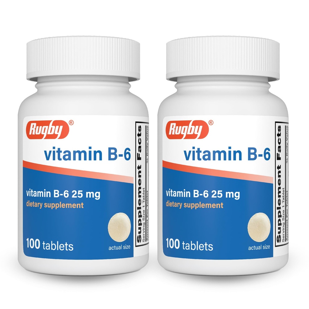 Rugby Vitamin B-6 Tabletten - 25 mg Vitamin B6 - Nahrungsergänzungsmittel - 100 Zähler (2 Packung)
