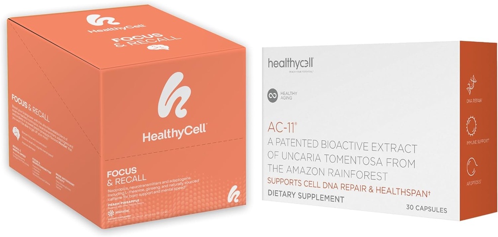 Healthycell Telomere Länge Healthy Aging Supplement + Focus & Recall Brain Supplement für Memory & Focus Bundle