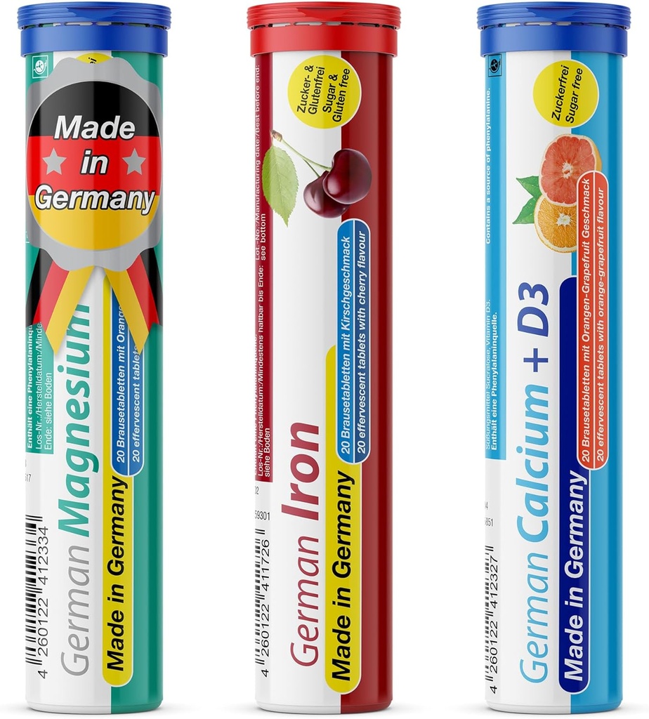 T&D German Mineral Plus Paket 60 Servierungen - Vegan, Zero Sugar - Getränke Effervescent Tablets - Eisen, Calcium, Magnesium Pharma - Made in Germany