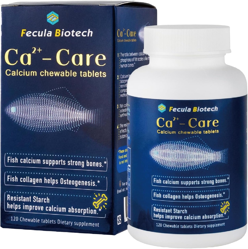 Integratore naturale del calcio della scala del pesce per tutte le età | Integratore della salute e del muscolo di Bone | Assorbimento efficace, Densità delle ossa forti | Tablet 120 chewable