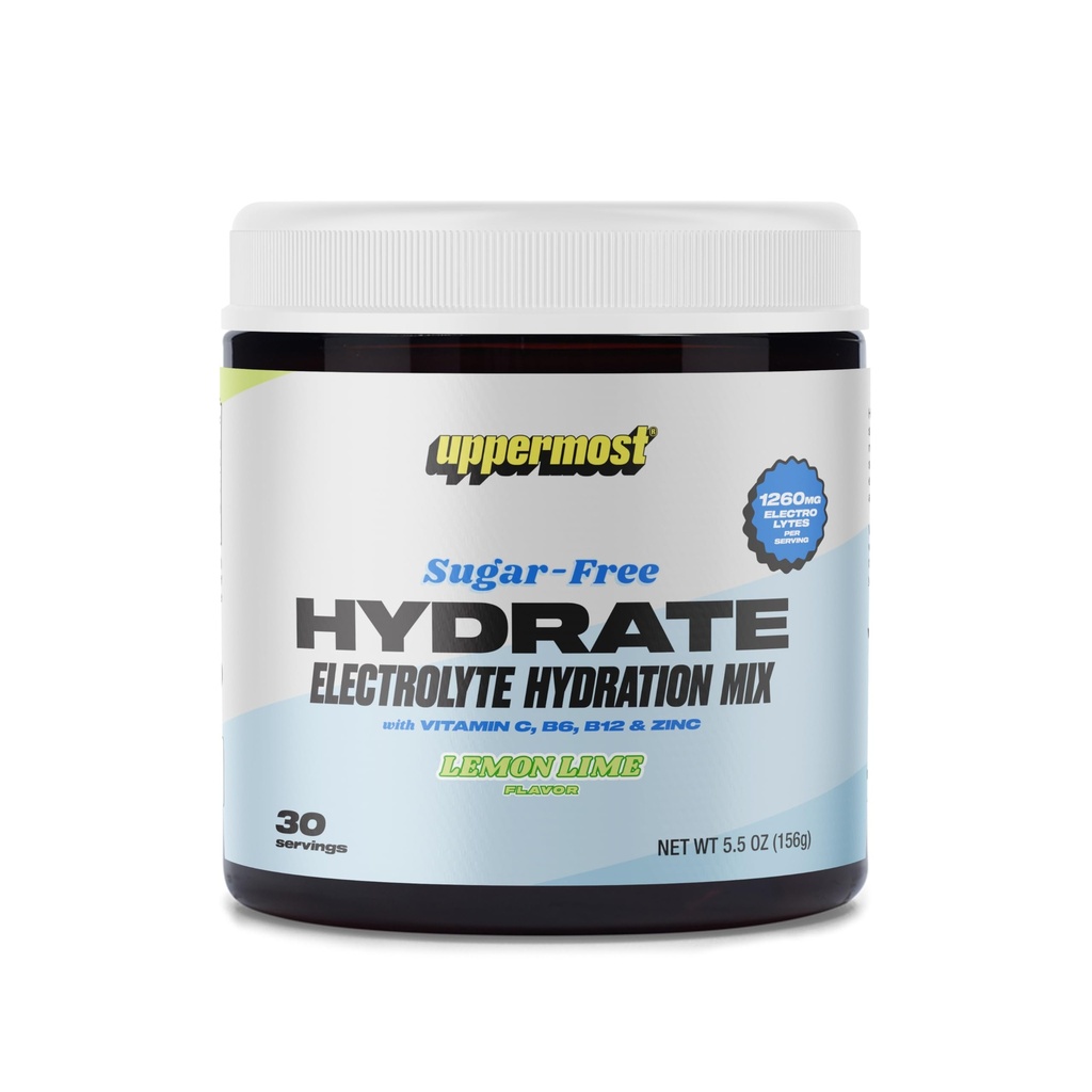 UPPERMOST Hydrate Hydration Keto Electrolytes Powder No Sugar Drink Mix - Naturalmente aromatizzato e addolcito - con vitamina C, B6, B12 & Zinc - 30 Serve (Lime di lemone)