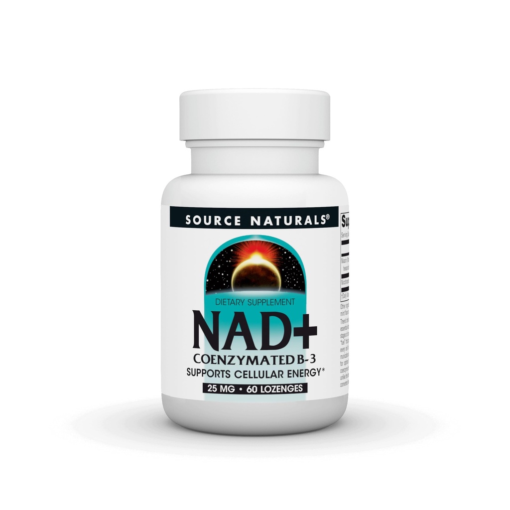 Source Naturals NAD+, Coenzymated B-3, soutient l'énergie cellulaire*, 25 mg - 60 Lozenges