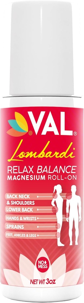 VAL Lombardi Magnesium Roll-On 3oz | Zechstein Magnesium + Arnica | Gelenk & Muskel Relief für Rücken, Hals, Beine & Füße