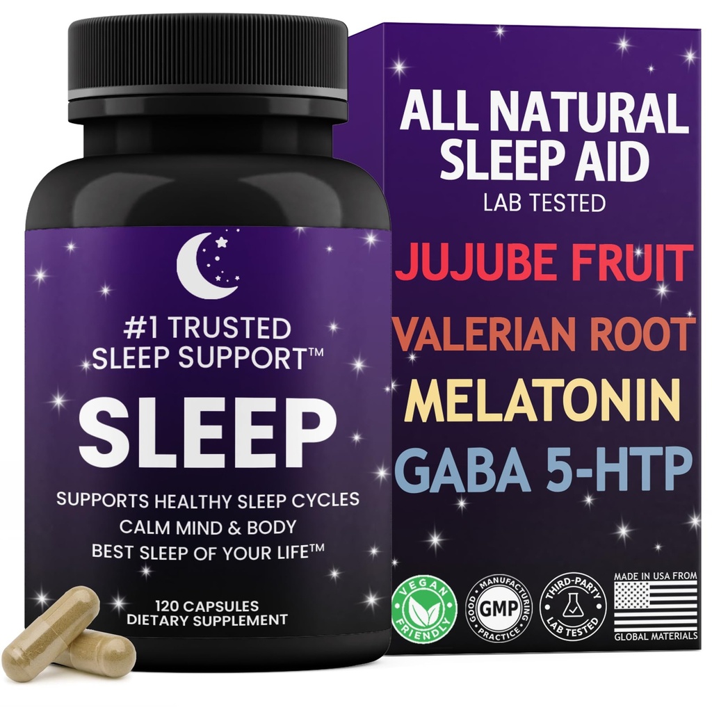 Natürliche Schlafhilfe für Erwachsene ΨBest Sleep of Your Life ΨValerian Root ΨGABA Ψ5-HTP ΨMelatonin Ψ120 Non-Habit Forming Capsules ♥Lab Tested