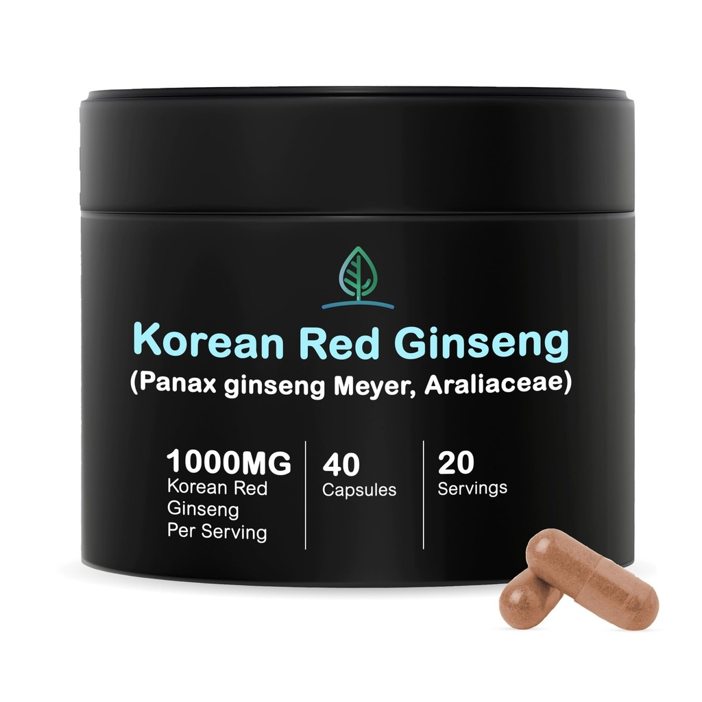 Boîte holistique Ginseng Rouge Coréen Ginseng Capsules Pure Panax Ginseng Supplément de Végétalien, sans gluten, sans OGM, sans remplissage