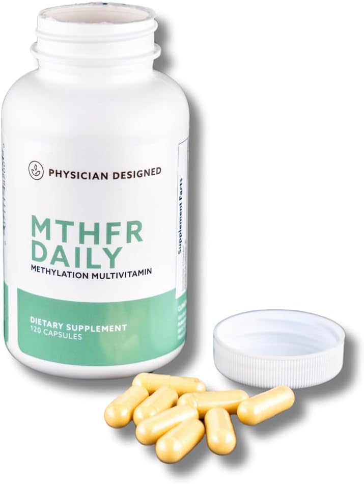 Physicien conçu MTHFR Multivitamine quotidienne de multivitamine méthylée pour les hommes et les femmes de l'énergie, de l'humeur et du cœur de la vitamine B-Complex de 120 capsules