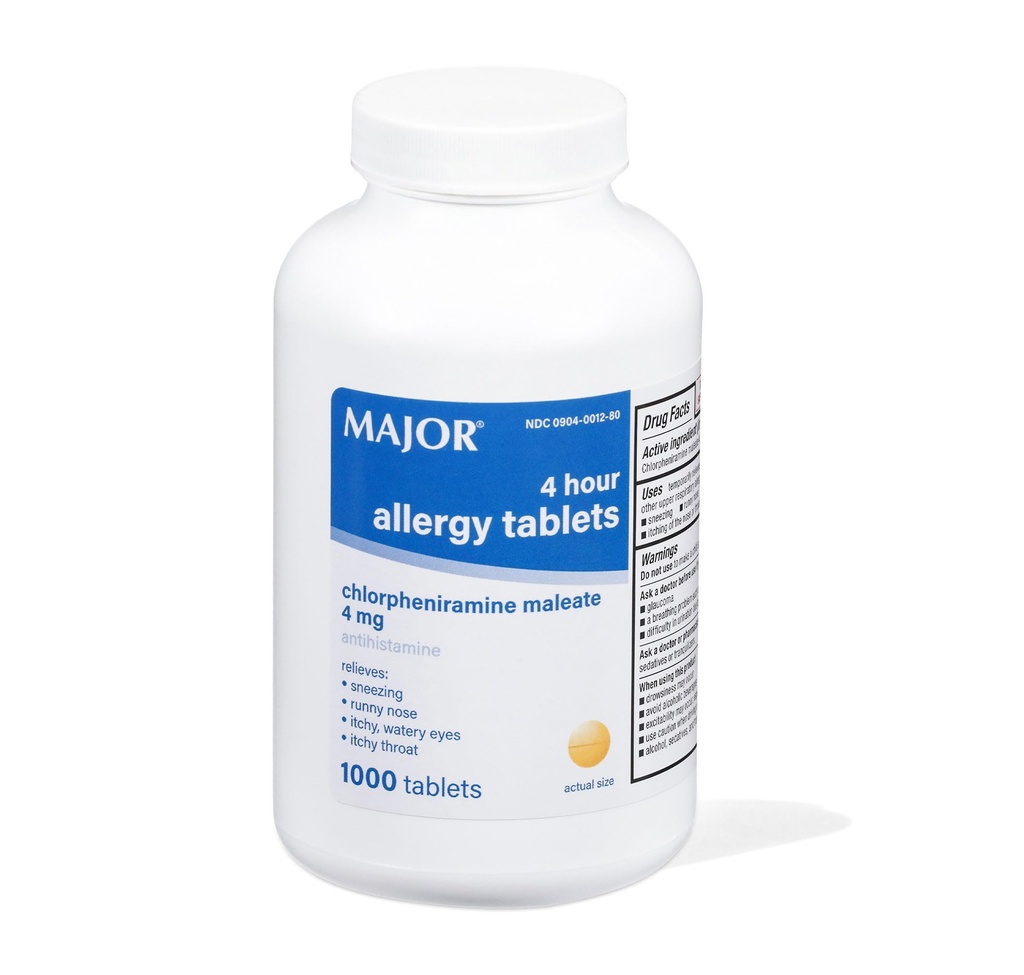 Maggiore 4 ore Allergy Tablets - Chlorpheniramine Maleate - 4 mg - Antihistamine - 1000 compresse (1 pacchetto)