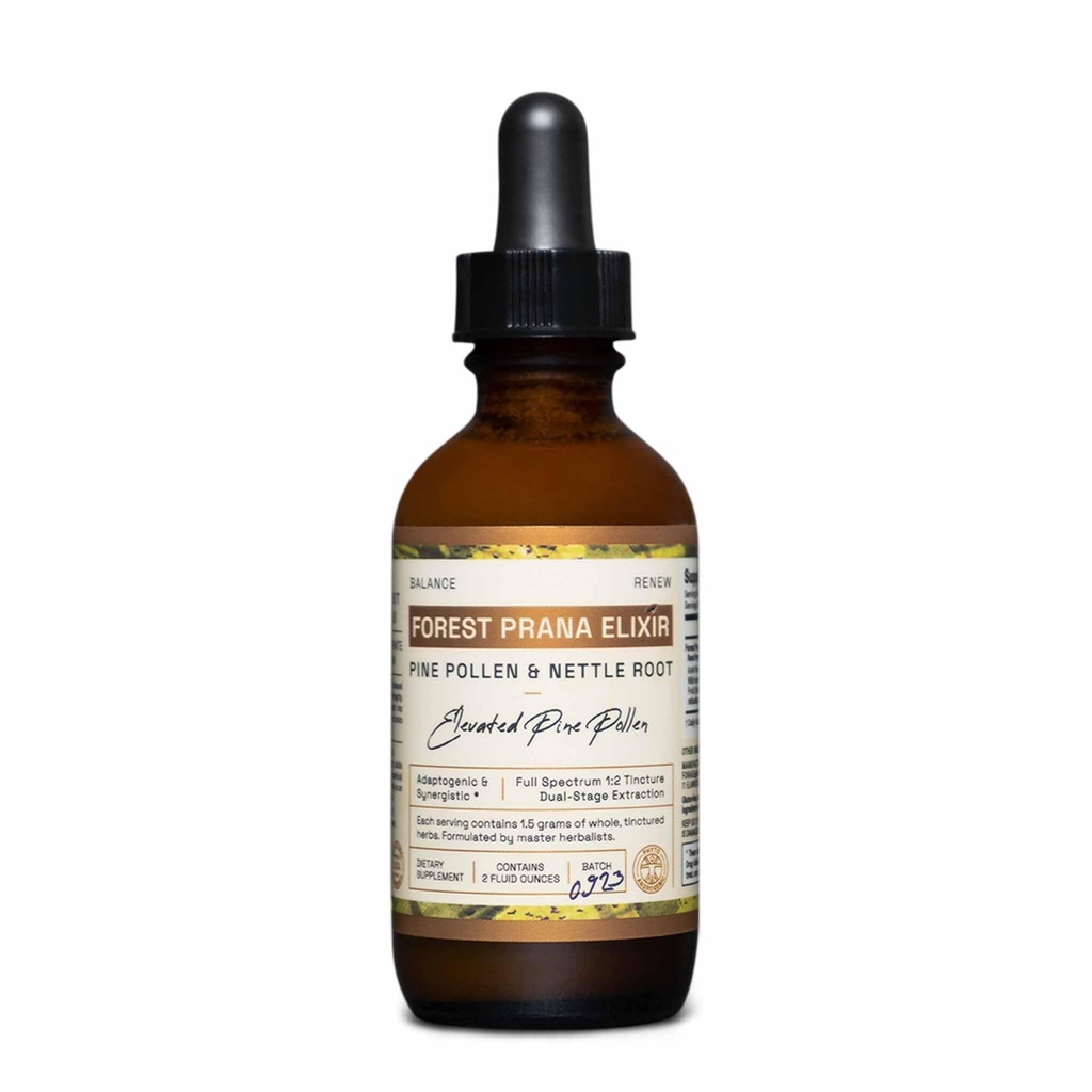 Forest Prana Elixir Pine Pollen and Nettle Root Tincture – 1:2 True Dual-Stage Extraction – Mountain Harvest Pine Pollen – 2 Fl Ounce Bottiglia