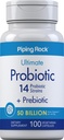 Piping Rock Probiotic und Prebiotic für Frauen und Männer | 50 Billion CFU | 100 Kapseln | Ultimate 14 Strain Supplement | Vegetarisch, Non-GMO, Glutenfrei