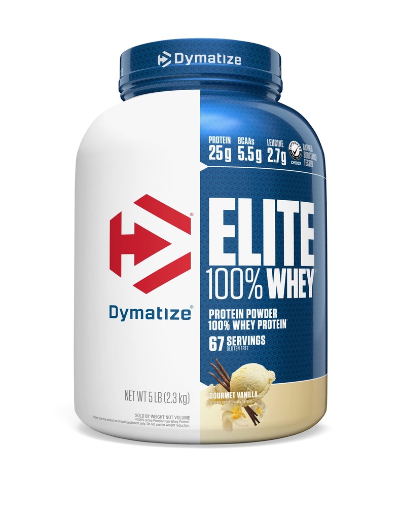 Dymatize Elite 100% Whey Protein Powder, Vanilla, 25g di Proteine, 5.5g BCAAs, Meno di 140 Cal., Gluten Free, 2g Carb, 2g Zucchero, 3g Grasso (67 Serve)