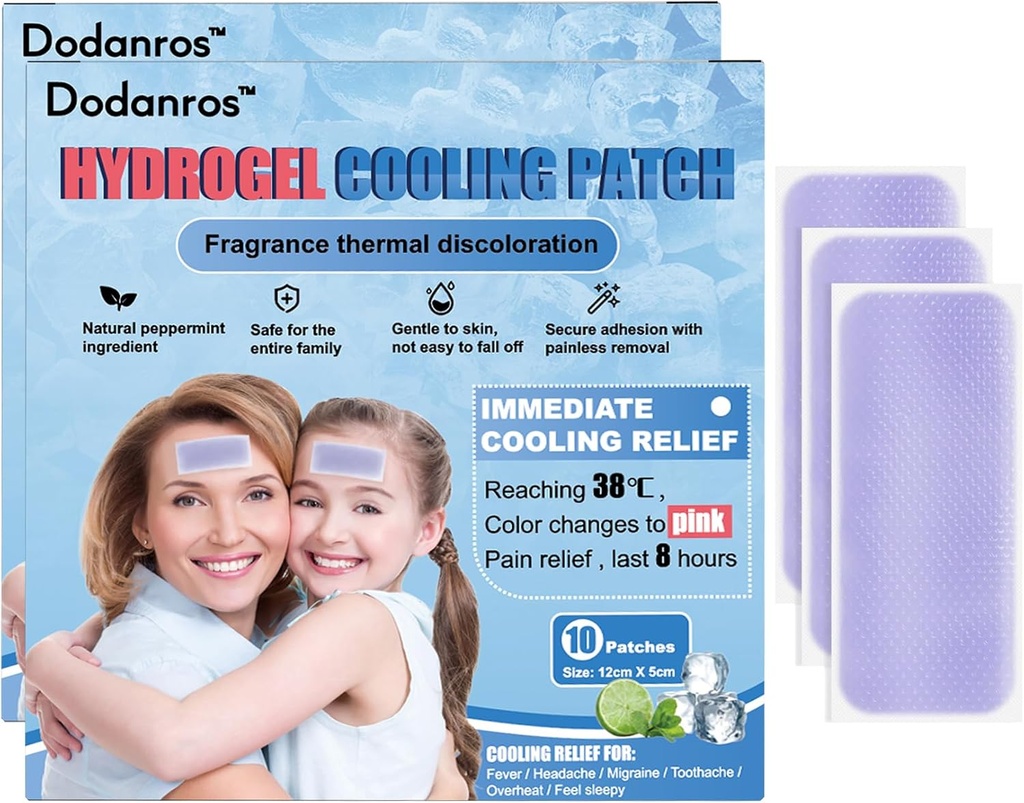 20 feuilles hydrogel Patchs de fièvre pour les enfants et les adultes Fever Discomfort & Pain Relief, Relief Relief Fever Relief(12 * 5cm