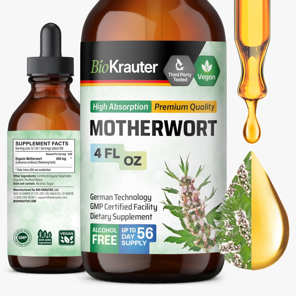 BIO KRAUTER Tintura della madrewort - Estratto di erbe della madrewort - Supplemento liquido per la salute delle donne - Promuove la calma - Alcol & Sugar Free - Vegan Drops 4 Fl.Oz.
