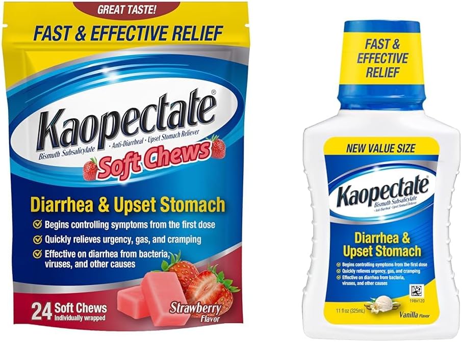 Kaopectate Anti-Diarrheal weiche Kauen 24 Count und Upset Stomach Relief Flüssigkeit 11 Fl Oz