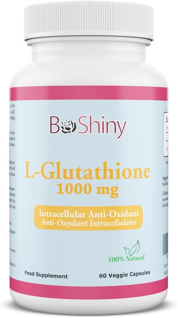 L Glutathione Haut Beleuchtung Aufhellende Pillen 1000 mg Antioxidans Anti Aging zur Unterstützung Leber Gesundheit & Detox Hilfe Immun- & Gehirn Funktion Reduzieren freie Radikale Beschädigung Vegan 60 Kapseln