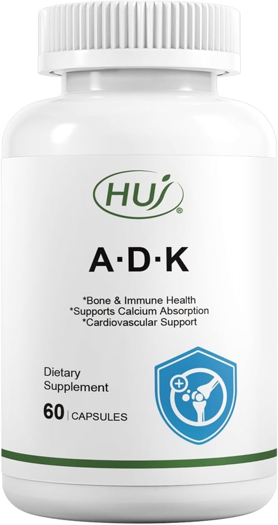 HUJ ADK Supplemento, 60 capsule, calcio, vitamine A, D3, K2 (MK-7)