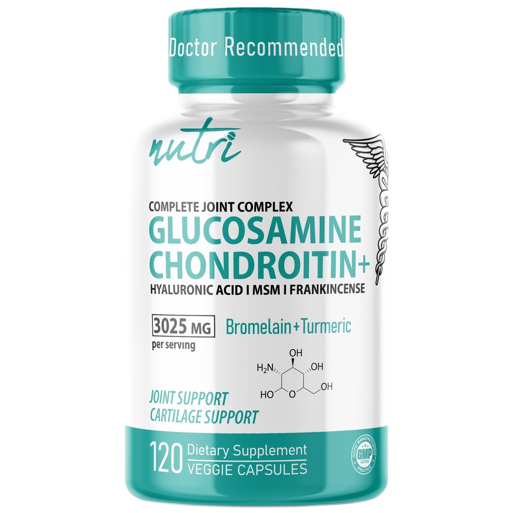 Nutri 8-in-1 Glucosamina Chondroitin MSM Bromelain Turmerico Boswellia Acido Ialuronico 3025 mg - Supporto Congiunto Integratore - 120 capsule - Supporti Bones sani - 3rd Party Tested & GMP Certificato