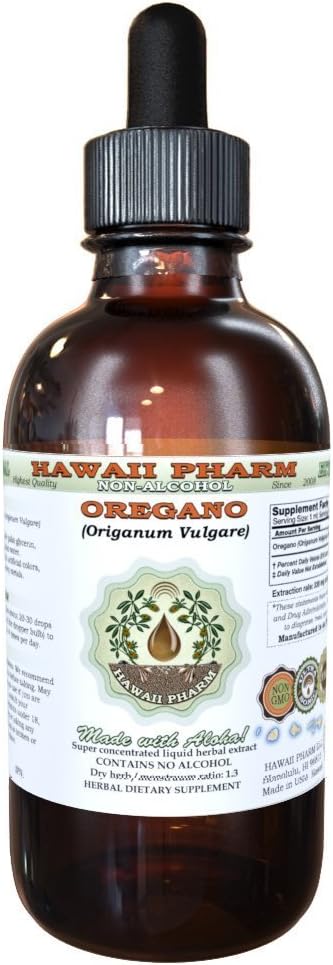 Oregano Alcohol-Free Liquid Extract, Organic Oregano (Origanum vulgare) Getrocknete Blatt Glycerite natürliche Kräuterergänzung, Hawaii Pharm, USA 4 fl.oz