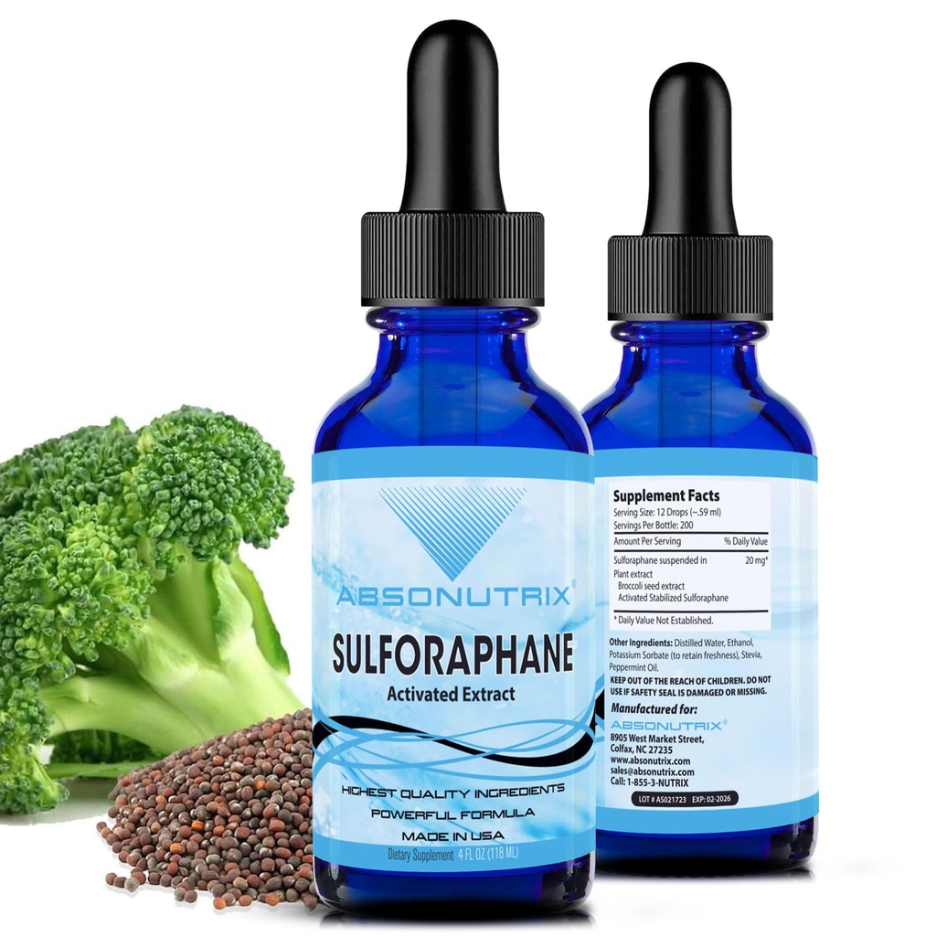 Absonutrix a activé et stabilisé le sulforaphane, 20 mg, 200 portions, aide la fonction cognitive, aide le vieillissement lent, tiers testé, assorption facile, certifié GMP, non-OGM, fabriqué aux États-Unis,