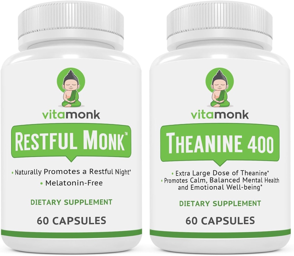 VitaMonk Sleep Blend und L-Theanine: Melatonin Kostenlose Schlafhilfe & Entspannung Bundle