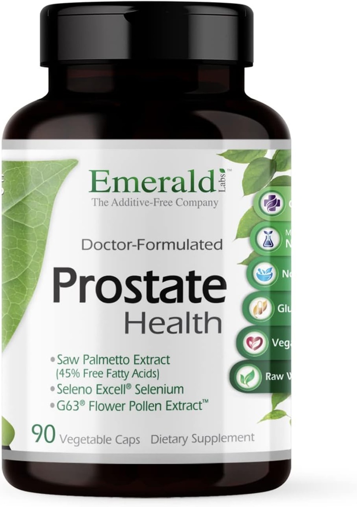 EMERALD LABS Prostate Health - Supplément de soutien à la prostate avec Saw Palmetto, Lycopène, Sting Nettle & More* - Vegan & sans gluten - 90 capsules végétales (30 jours d'approvisionnement)
