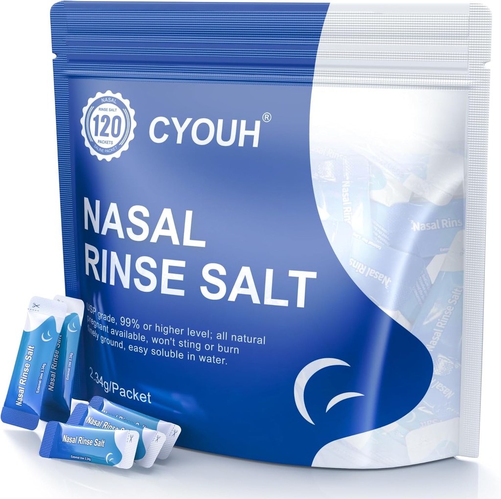 120PCS Salt Saline Packets Sinus Nasal Rinse pour Neti Pot, emballé individuellement 2.34G Nasal Wash Irrigation System Nez Cleaner Saline Recharge Packets
