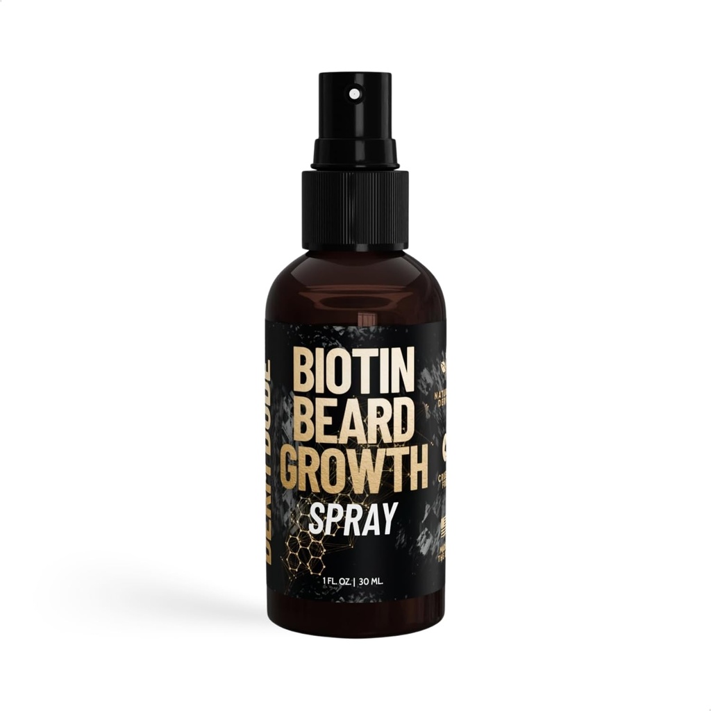 Derm Dude Biotin Beard Growth Spray per gli uomini | Formulato con Biotin & Bamboo Extract per la crescita dei capelli | Promuove Thicker Fuller Beard | Per una crescita più forte dei cuscinetti più sani, non grassa Grooming- 1 oz