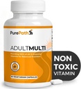 Multivitamine adulte non toxique PurePath - 13 vitamines - 100% RDA - Pas de mégadoses nocives - avec B6 et B12 - Supplément pour l'énergie optimale, focale et longévité - 60 capsules - 30 jours d'approvisionnement