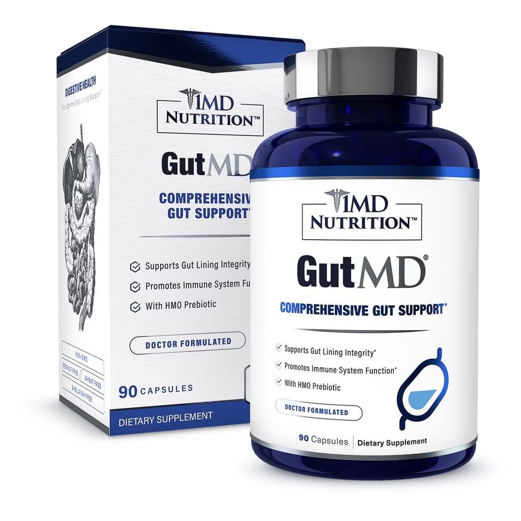 1MD Nutrition GutMD - L-Glutamina Capsule w/Prebiotico per la salute del fegato - L Glutamina Supplement - Supporta l'integrità del tratto digestivo sano - 90 Capsule