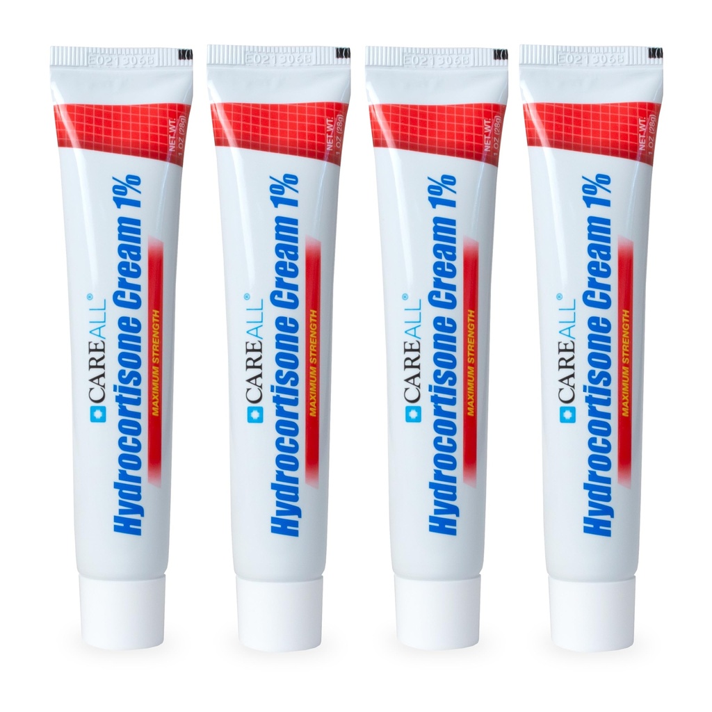 CareAll Hydrocortisone 1%, 1oz Tube (paquet de 4), Crème anti-démangeaison maximale, Soulagement des démangeaisons et rougeurs de Bug Bites, Eczema, Psoriasis, Poison Ivy, Chêne et Sumac