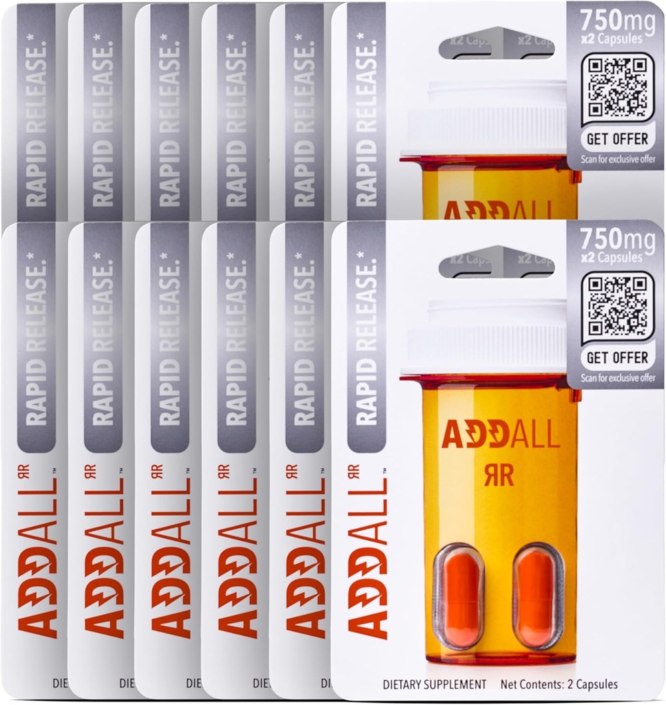 Addall Rapid Release Supplement (12 Pack) #1 Effektive Alternative Brain Supplement Substitute Pillen Nootropic & Energy | No Crash | Science Backed Formula | USA Made