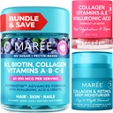 MAREE Bundle - Vitamin B1 Thiamine Gummis, Lip Mask, Face Moisturizer - A, E, D, C Vitamine - Collagen & Hyaluronsäure, Retinol-Komplex für Haut, Nägel, Haar - Maske für trockene Lippen - Anti-Aging Cream