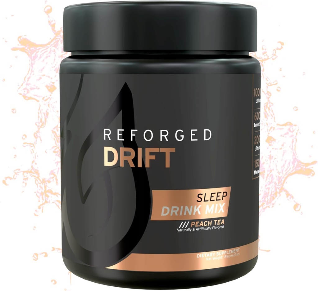 Drift Sleep Drink Mix - Calm Magnesium Powder Sleep Aid Supplement - Melatonin Schlafpulver-Ergänzung mit Magnesium, Zitronenbalm, L-Theanin, L-Glycine - Peach Tea, 30 Portionen