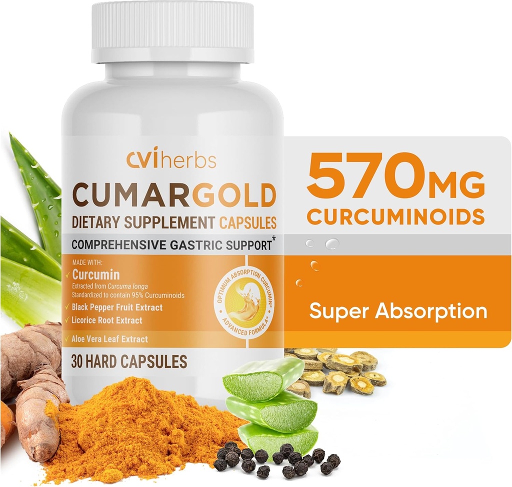 Cumargold 570mg Curcuminoids Kurkuma Ergänzung mit Piperin, Licorice Root & Aloe Vera - Hohe Potency Natural Wellness Kapseln (30 Zähler)