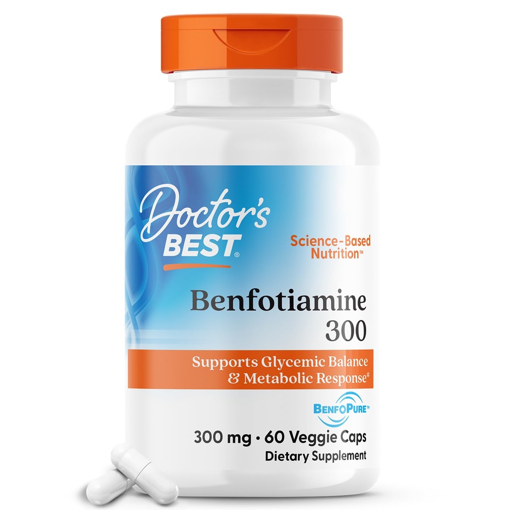 Beste Benfotiamine 300 mit BenfoPure, hilft gesunden Glucose Stoffwechsel, Non-GMO, Vegan, Glutenfrei, Sojafrei, 300 mg, 60 Veggie Caps