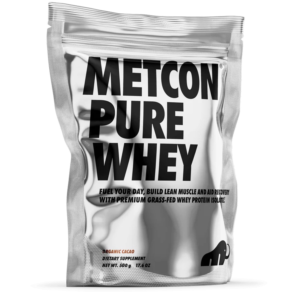 Isolato di proteine del siero di MetCon - Polvere isolata di proteine del siero di erba Premium con 5 ingredienti naturali, senza filler, aroma di cacao organico (500g)