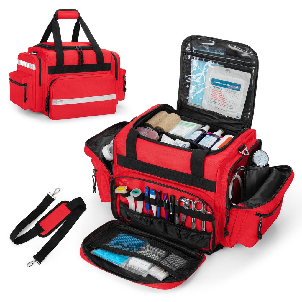 Damero Professional Medizinische Tasche Leere, Erste Responder Trauma Tasche mit abnehmbaren Dividers für Home Health Care, EMT, EMS, Rot(nur)
