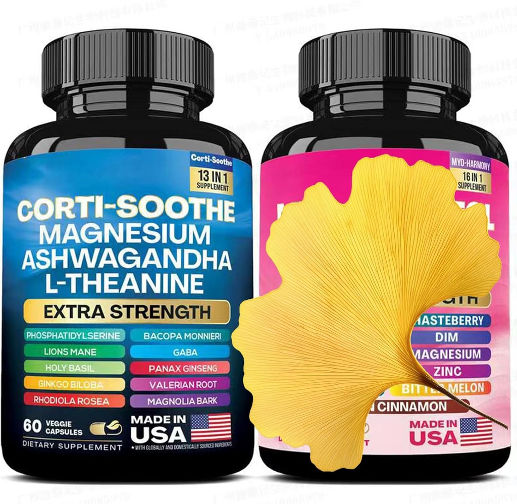 Sooth & Smooth Bundle, Cortisol Support Multivitamin Combo,200mg Magnesium Glycinate,150mg L-Theanin,150mg Ashwagandha,Phosphatidylserine und Herbal Blend Cortisol Manager