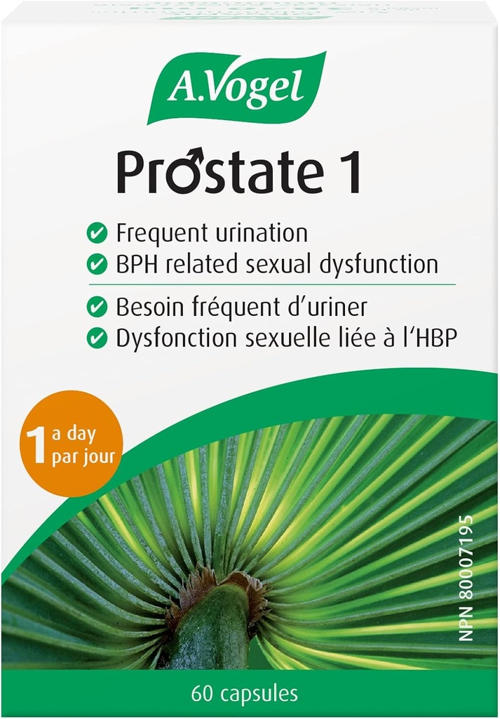 A. Vogel Prostate 1 - Supplément de soutien à la prostate de la scie biologique Palmetto - Acide gras à 85 % - Efficacité prouvée cliniquement (60 capsules)