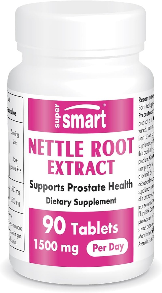 Supersmart - Nettle Root Extract 1500 mg Per Day - Extract of Stinging Nettle Root - Support Healthy Urinary Tract - Prostate Supplements for Men | Non-GMO - 90 Tablets.