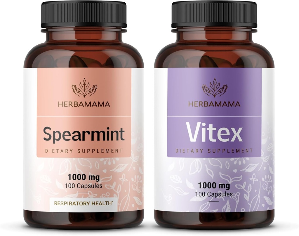 HERBAMA Spearmint und Vitex Kit - Bundle von 1000 mg Spearmint Leaf & Vitex Chasteberry Capsules - Vegan, Non-GMO, Gelatin-Free - 2 Pack