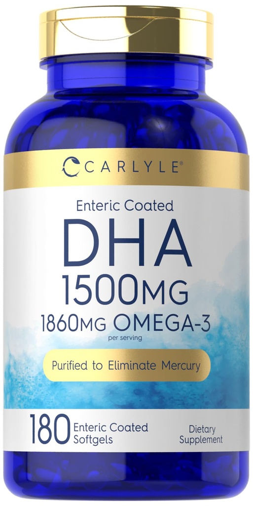 Carlyle DHA Ergänzung 1500mg | 180 Softgels | Omega-3 Ergänzung | Non-GMO, Glutenfrei
