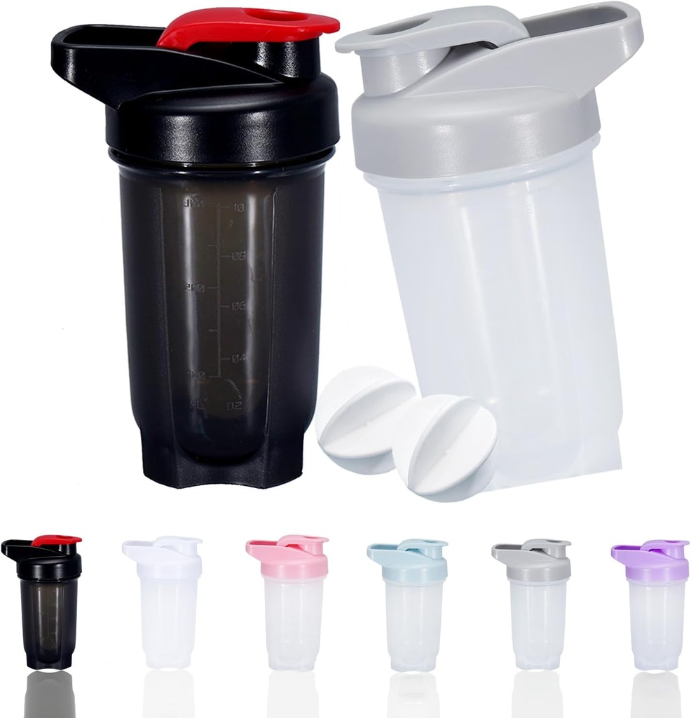 Shaker Bottle Protein Shakes Cup und 10-Ounce/300ML ShakerBottle mit Whisk Balls, Protein ShakerBottles Set,Non-BPA Kunststoff (Black+Grey(2PCS))